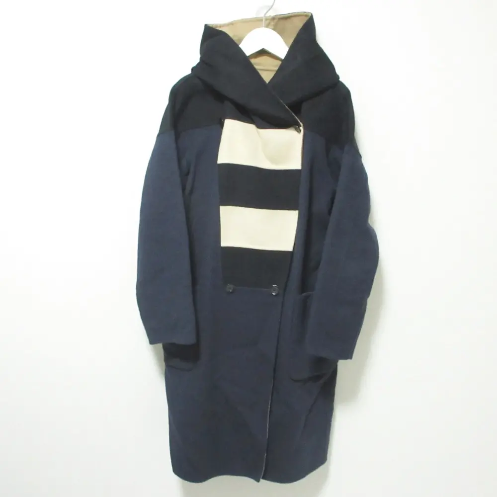 Max Mara マックスマーラ CUCITO A MANO アンゴラブレンド リバーシブル フーデッド コート 40 ネイビー×ベージュ