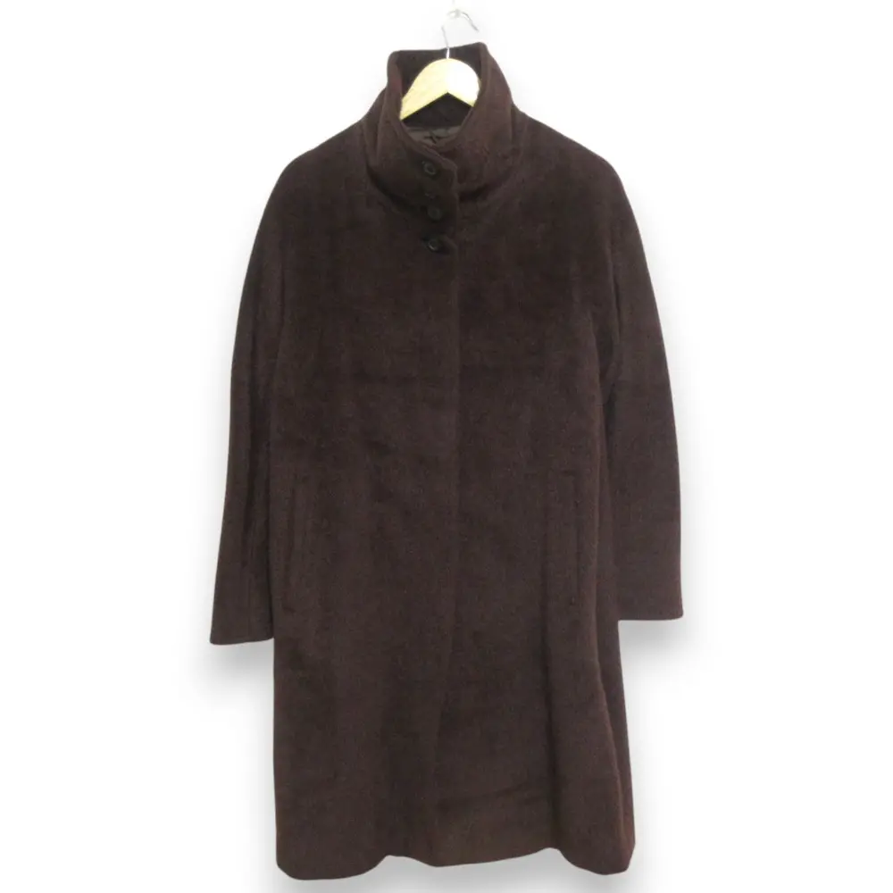 Max Mara マックスマーラ アルパカ×ウール シャギー スタンドカラー ロングコート サイズ40 ブラウン