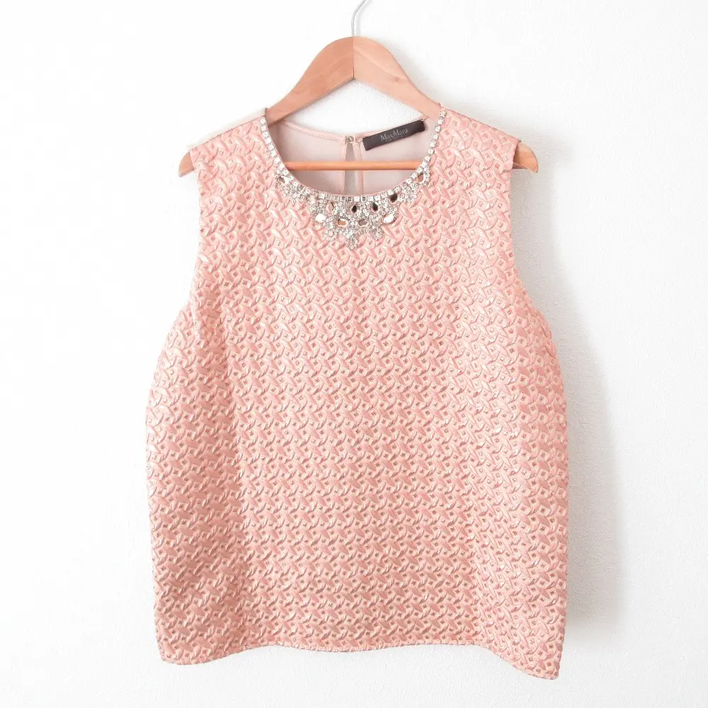 Max Mara マックスマーラ サンプル品 ラメ ビジュー ストレッチ ノースリーブ 切替 カットソー プルオーバー ブラウス M ピンク系