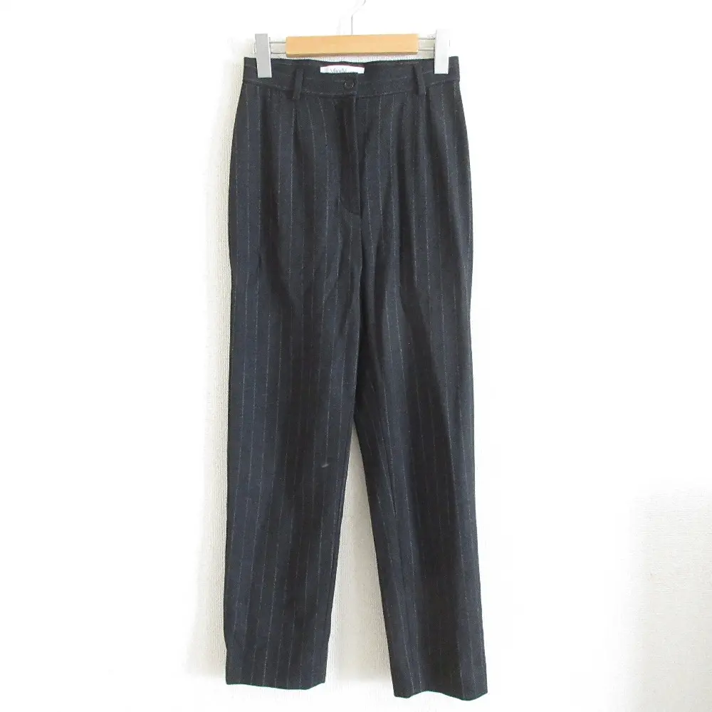 Max Mara マックスマーラ ストライプ柄 ストレッチ ハイウエスト ウールパンツ スラックス 36 ダークグレー