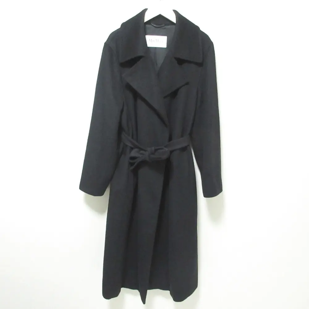 Max Mara マックスマーラ カシミヤ100％ ベルテッド マニュエラ型 ロング ガウンコート 42 ブラック
