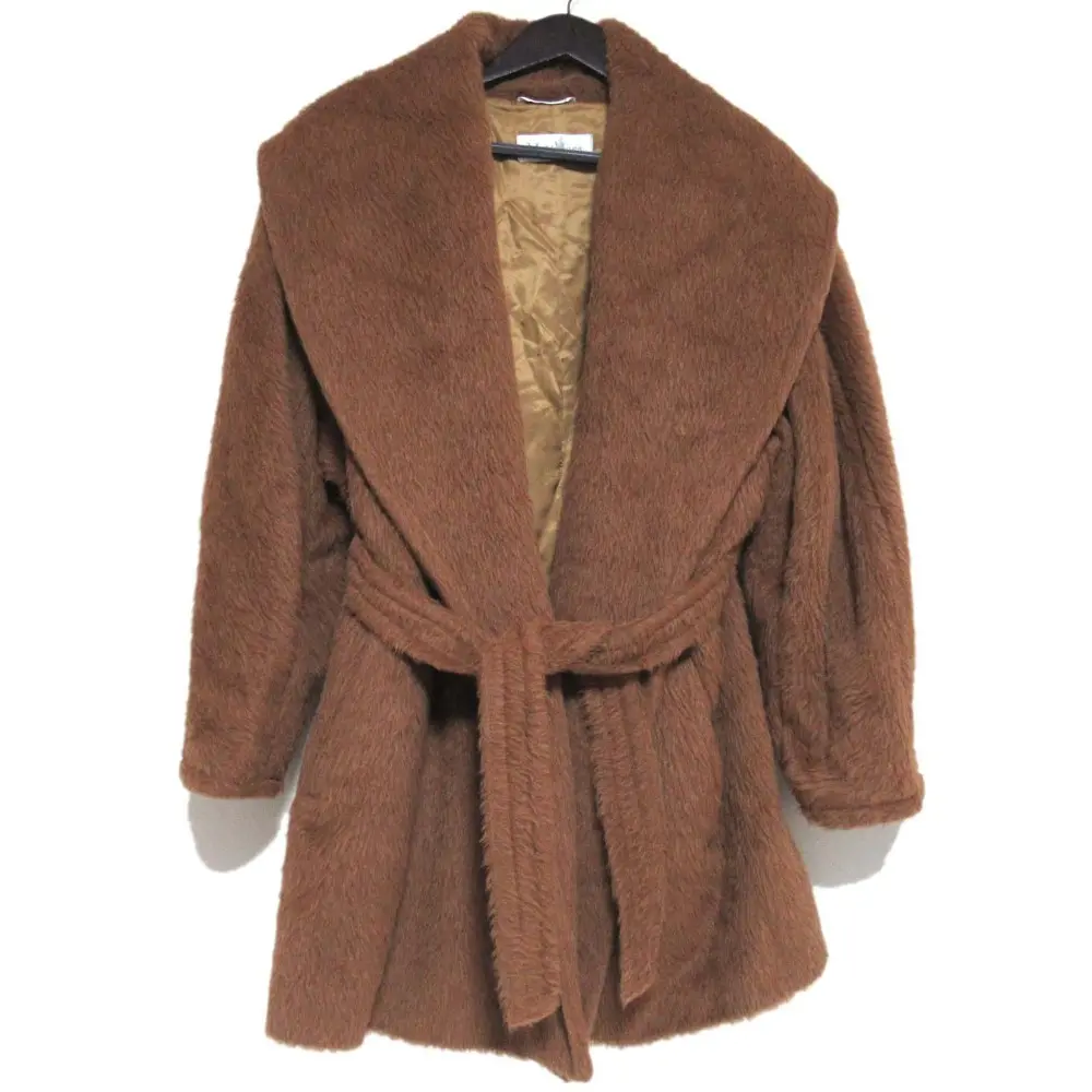 Max Mara マックスマーラ アルパカ ウールブレンド ショールカラー ベルテットコート I40サイズ ブラウン