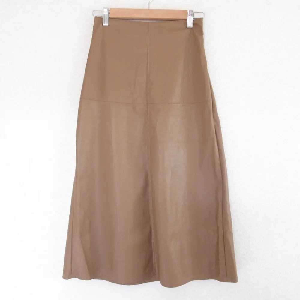 21AW Max Mara Leisure マックスマーラ エコレザー ハイウエスト ミモレ丈 スカート XS ブラウン