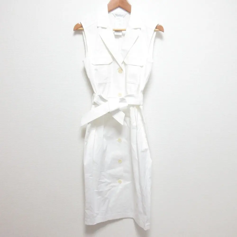 21SS MAXMARA マックスマーラ ノースリーブ ロング丈 ベルト付き シャツワンピース サイズ38 ホワイト