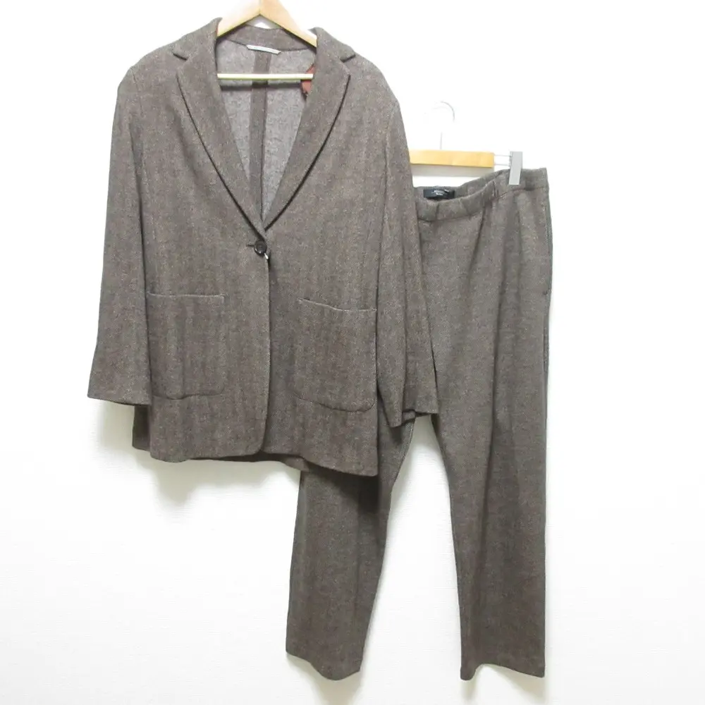 Max Mara マックスマーラウィークエンド ヘリンボーン テーラードジャケット+パンツ スーツ 大きいサイズ 48 ブラウン