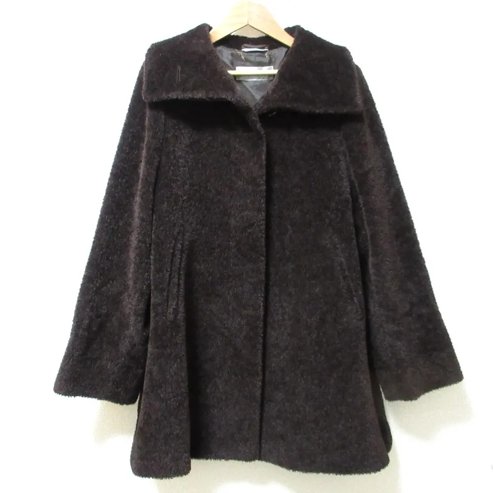 Max Mara マックスマーラ アルパカ×ウール ミドル丈 シャギーコート スタンドカラーコート 38 ブラウン