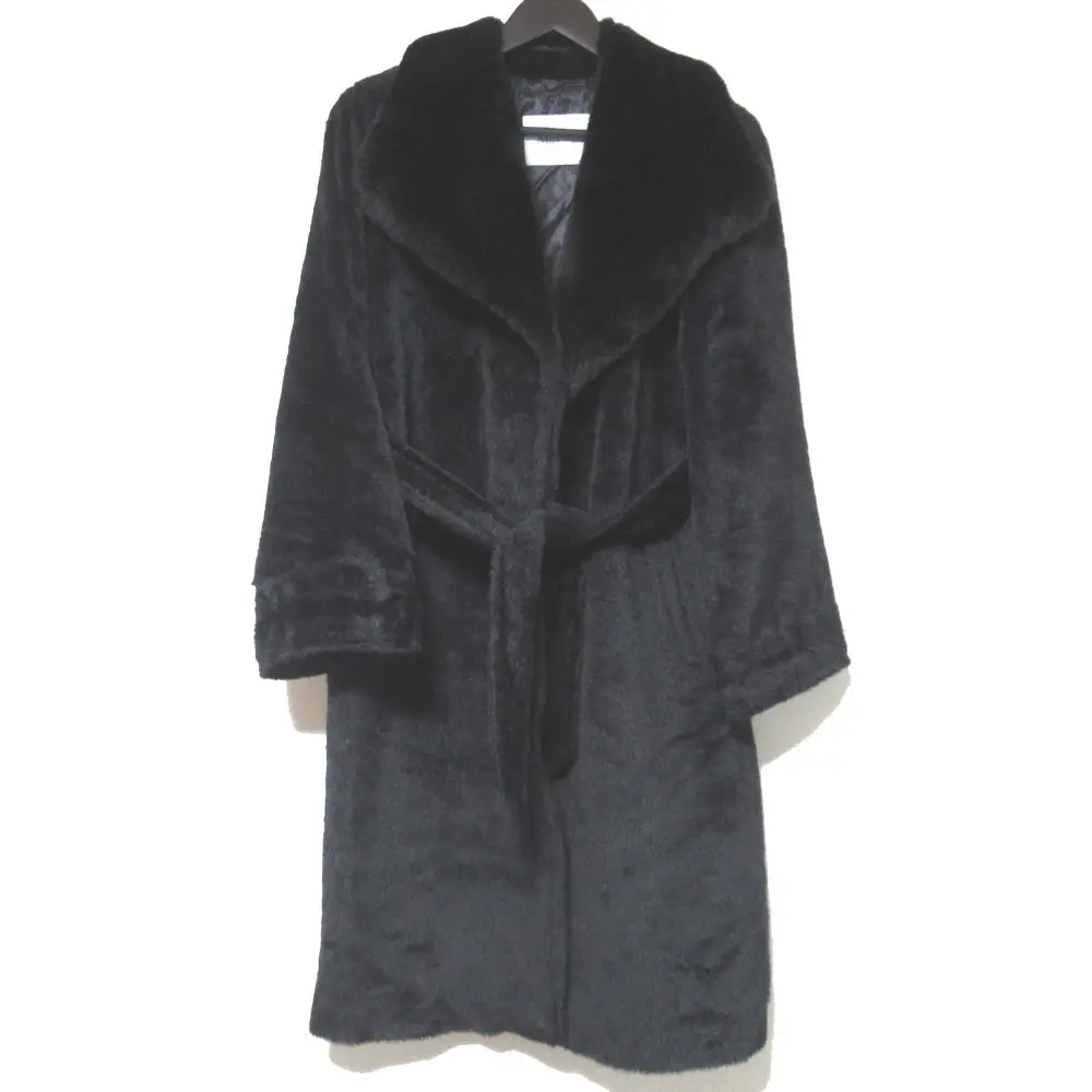 Max Mara マックスマーラ アルパカウール ファーカラー シャギー ベルテッドコート ガウンコート I40サイズ ブラック