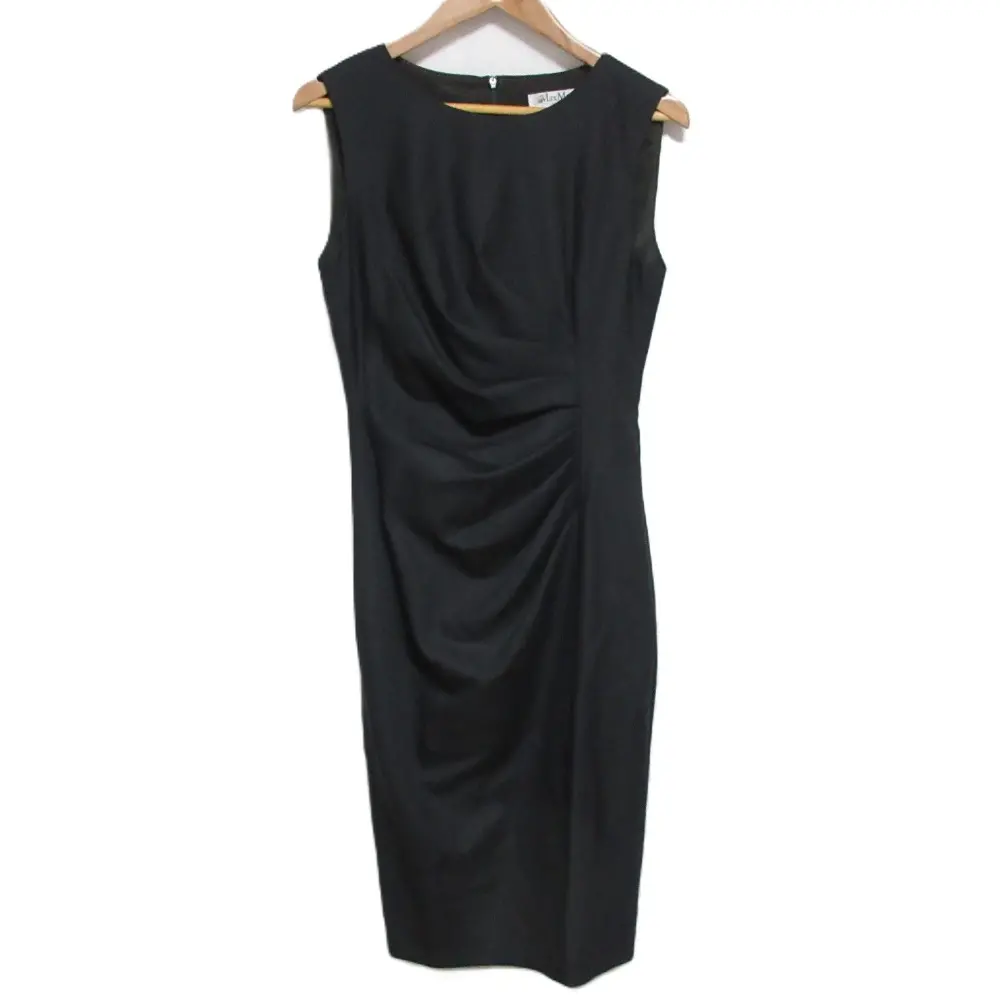 Max Mara マックスマーラ シルクブレンド ストレッチ ウエストギャザー ひざ下丈 ノースリーブワンピース ドレス 40 ダークグレー