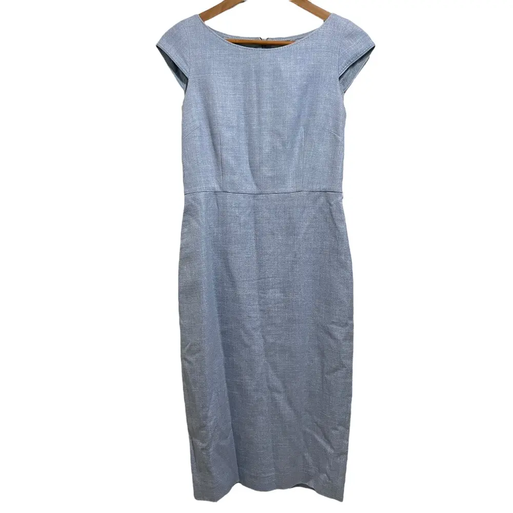 MaxMara マックスマーラ シルク×リネン フレンチスリーブ ひざ下丈 ワンピース 38 ライトブルー
