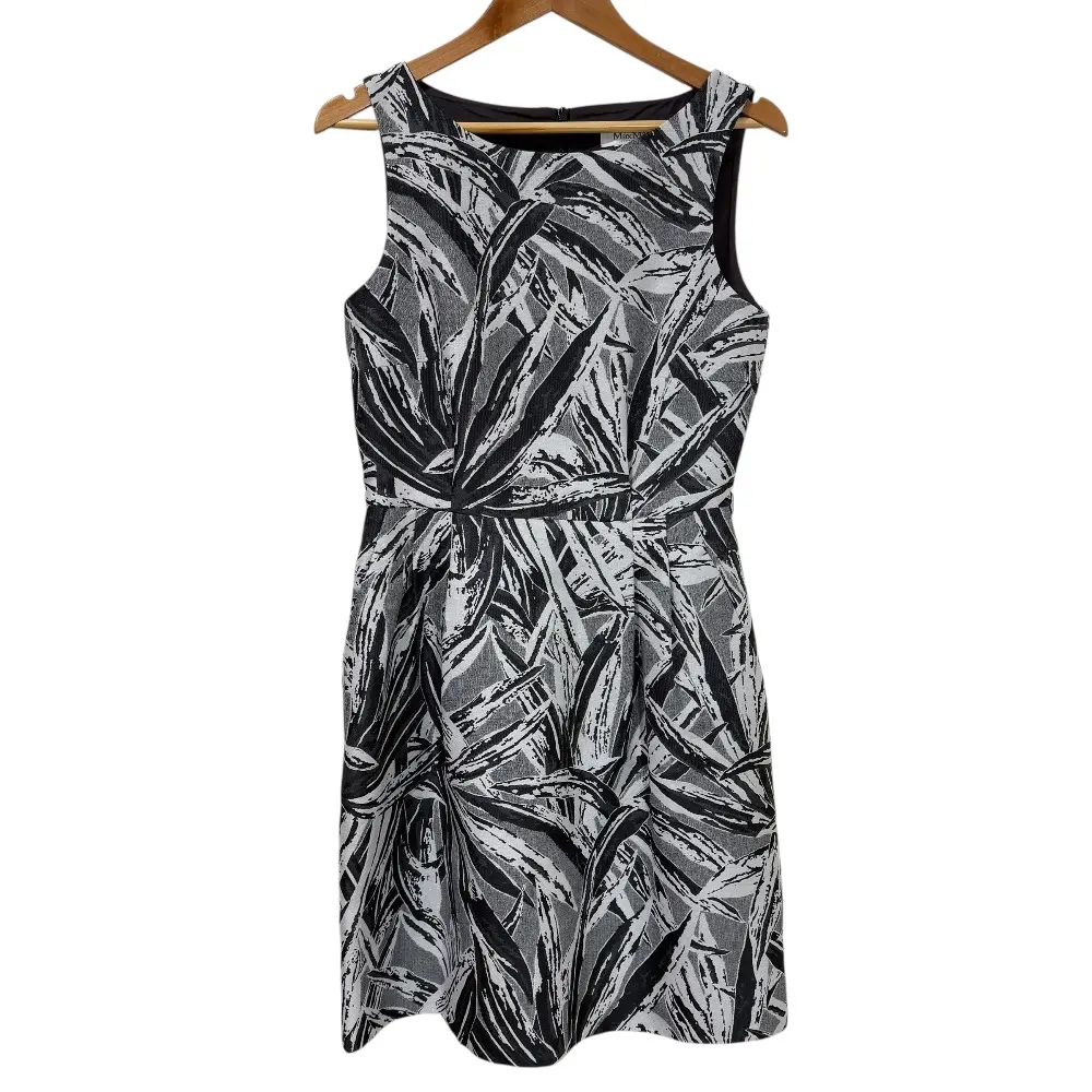 MaxMara マックスマーラ ボタニカル柄 ひざ丈 ノースリーブワンピース 40 ブラック×ホワイト