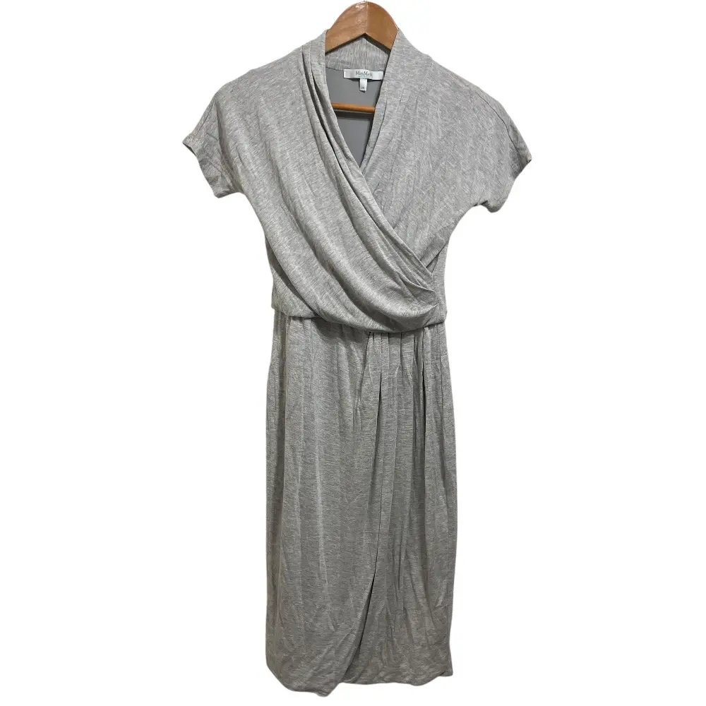 Max Mara マックスマーラ ストレッチ 半袖 ひざ丈 タイト カシュクール ワンピース 40 グレー