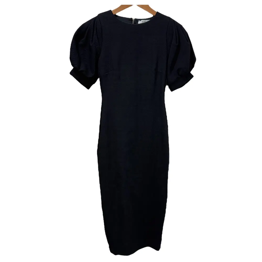 Max Mara マックスマーラ ストレッチ 半袖 パフスリーブ ひざ下丈 タイトワンピース 36 ネイビー