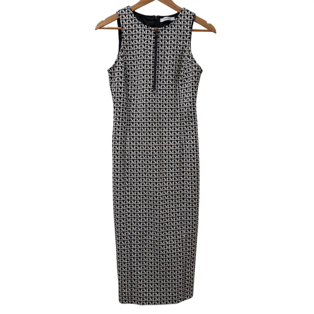 Max Mara マックスマーラ グラム ノースリーブ ロングワンピース モノグラムドレス 38 ブラック×ベージュ