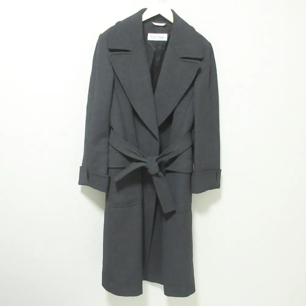Max Mara マックスマーラ アンゴラブレンド オープンフロント ベルテッド ガウンコート 42 ダークグレー