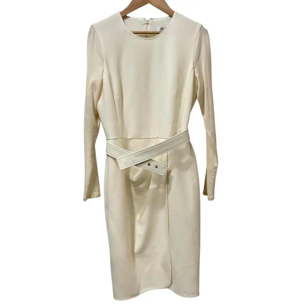 MaxMara マックスマーラ 長袖 ひざ丈 ベルテッド タイトワンピース 36 アイボリー