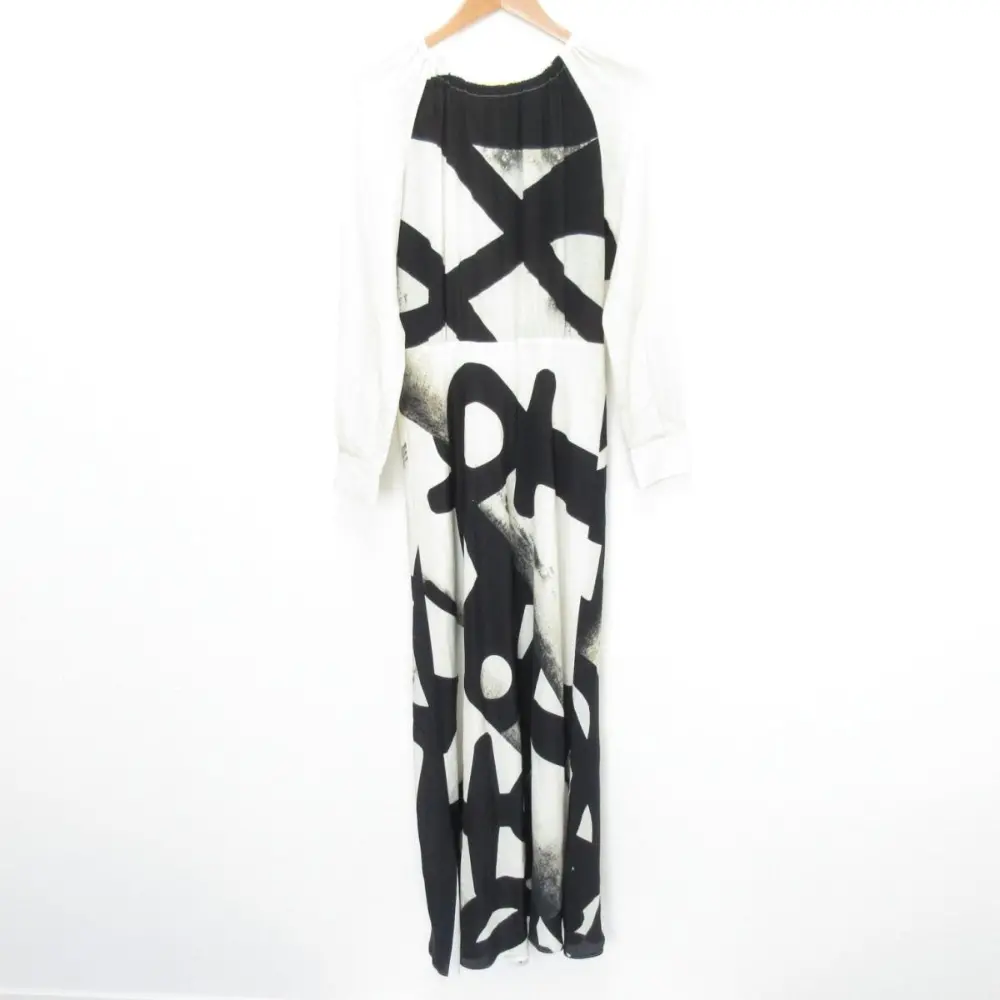 MaxMara マックスマーラ シルク グラフィックプリント ロング ドレス ワンピース サイズ42 アイボリー×ブラック