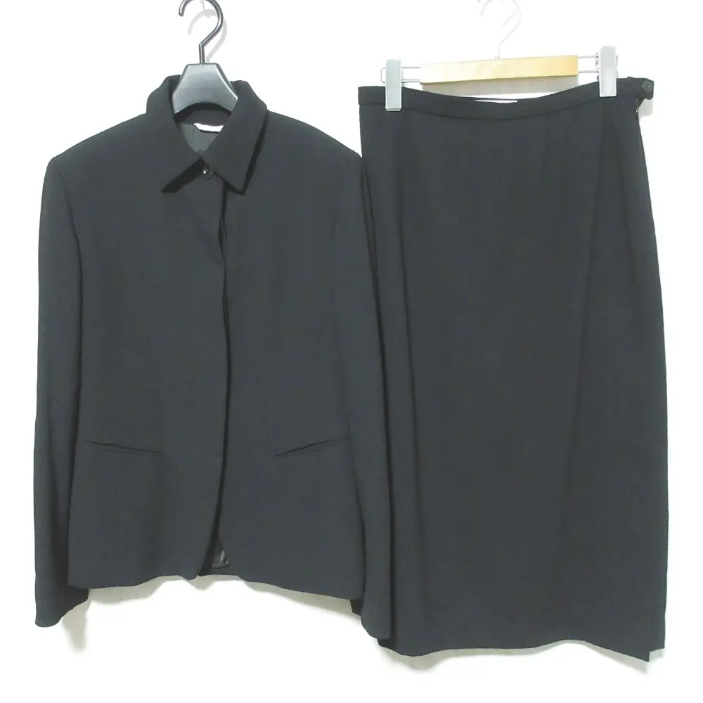 Max Mara マックスマーラ 比翼ボタン シングルジャケット＋ミディスカート スーツ セットアップ 40 ブラック