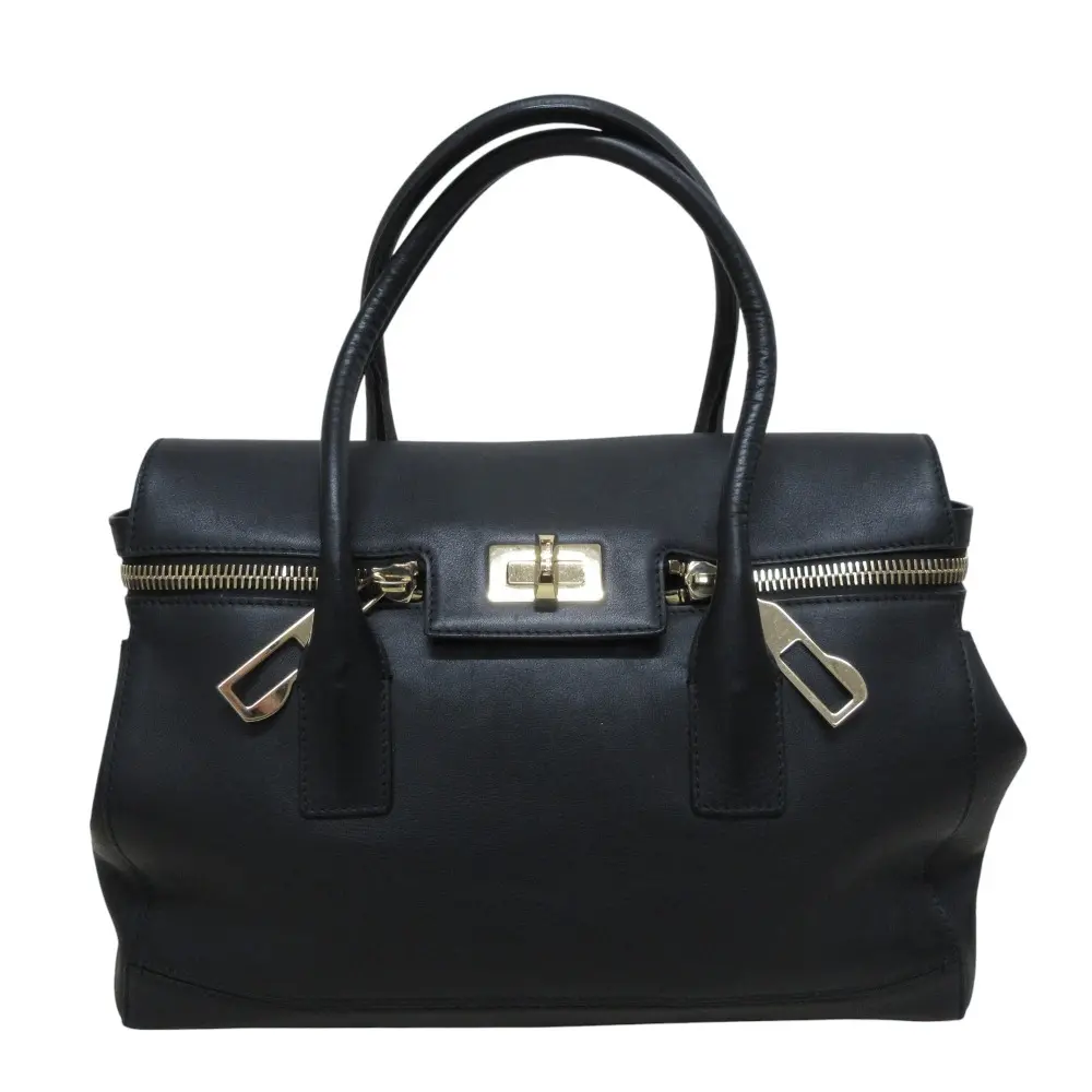 MAX MARA マックスマーラ ターンロック レザー 2WAY ハンドバッグ ショルダーバッグ ブラック ゴールドカラー