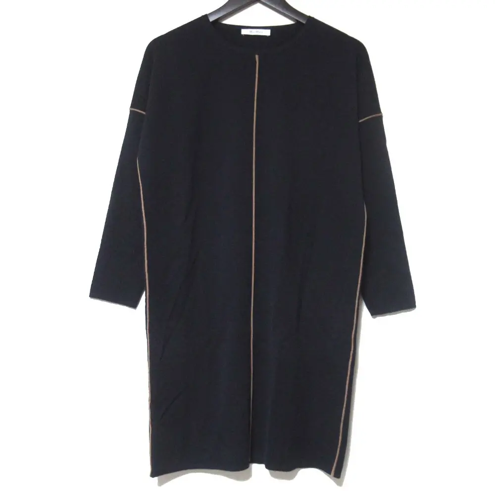 Max Mara マックスマーラ バージンウール 長袖 ひざ丈 パイピング ニット ワンピース Sサイズ ネイビー
