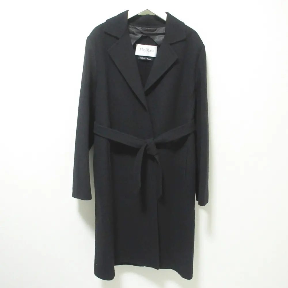 Max Mara マックスマーラ cucito a mano ウールベルテッドコート 38 ブラック
