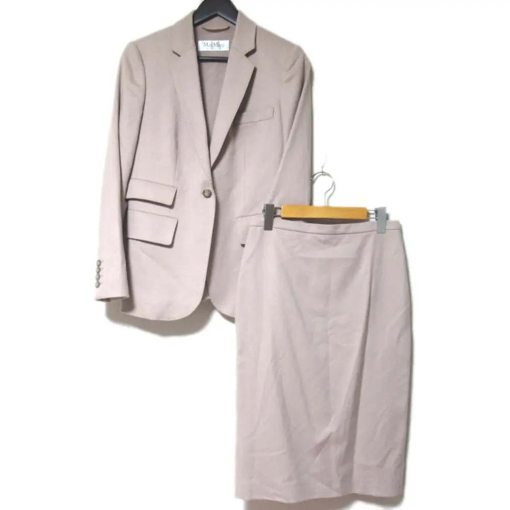 Max Mara マックスマーラ アンゴラウール テーラードジャケット+ひざ丈 スカート スーツ セットアップ 40サイズ ベージュ