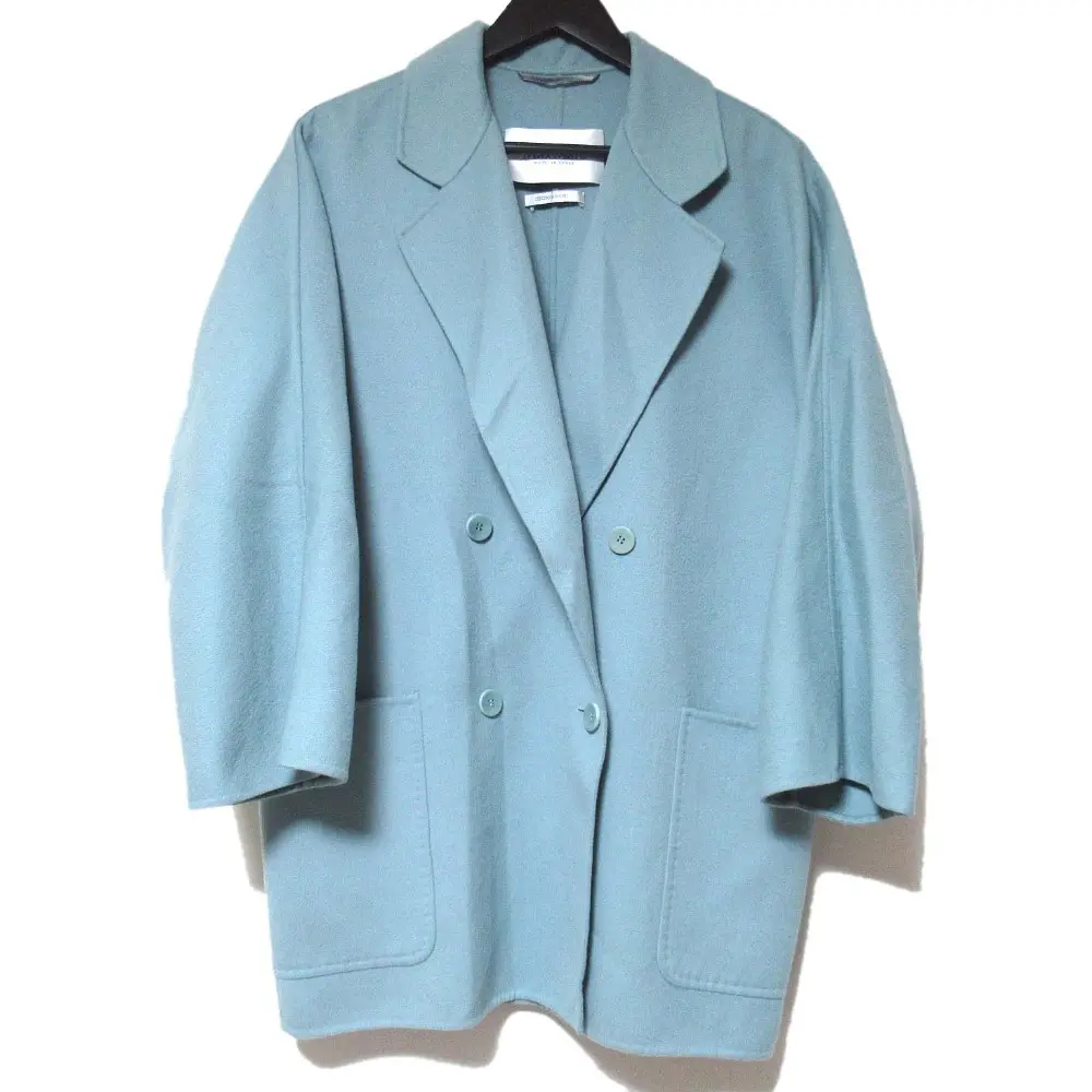 Max Mara マックスマーラ バージンウール カシミヤブレンド ダブルブレスト リバーコート I34サイズ ライトブルー