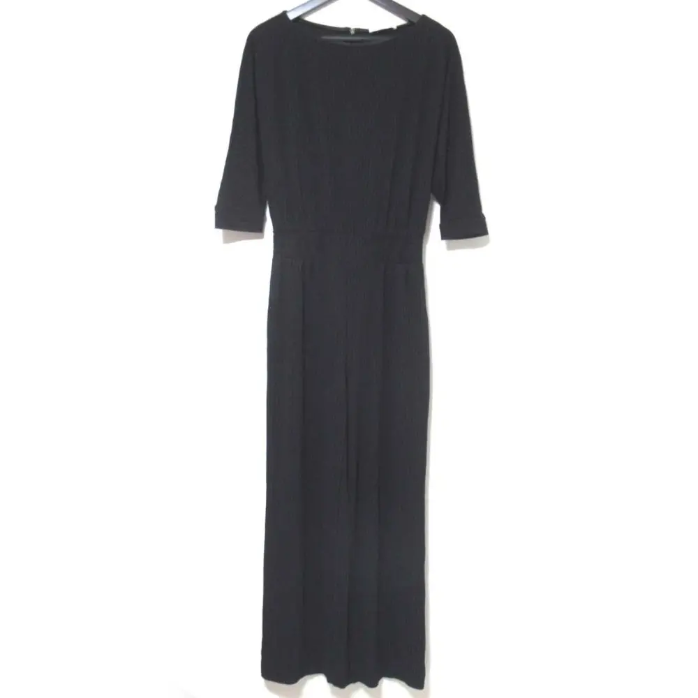 Max Mara マックスマーラ ピンストライプ柄 七分袖 ウエストギャザー オールインワン ジャンプスーツ 40 165/88A ブラック