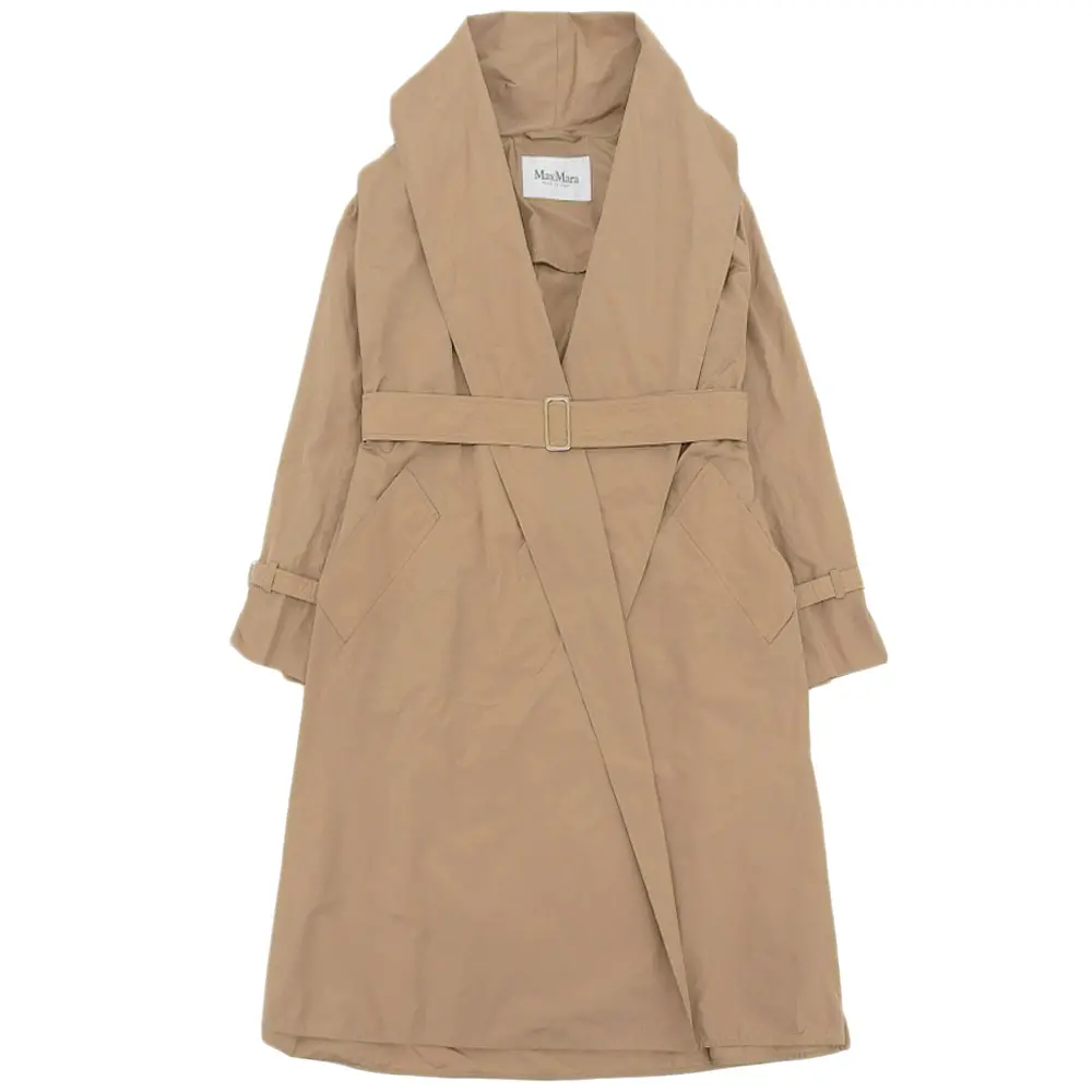 Max Mara マックスマーラ シルクブレンド ショールカラー ベルテッドコート 38 ブラウン