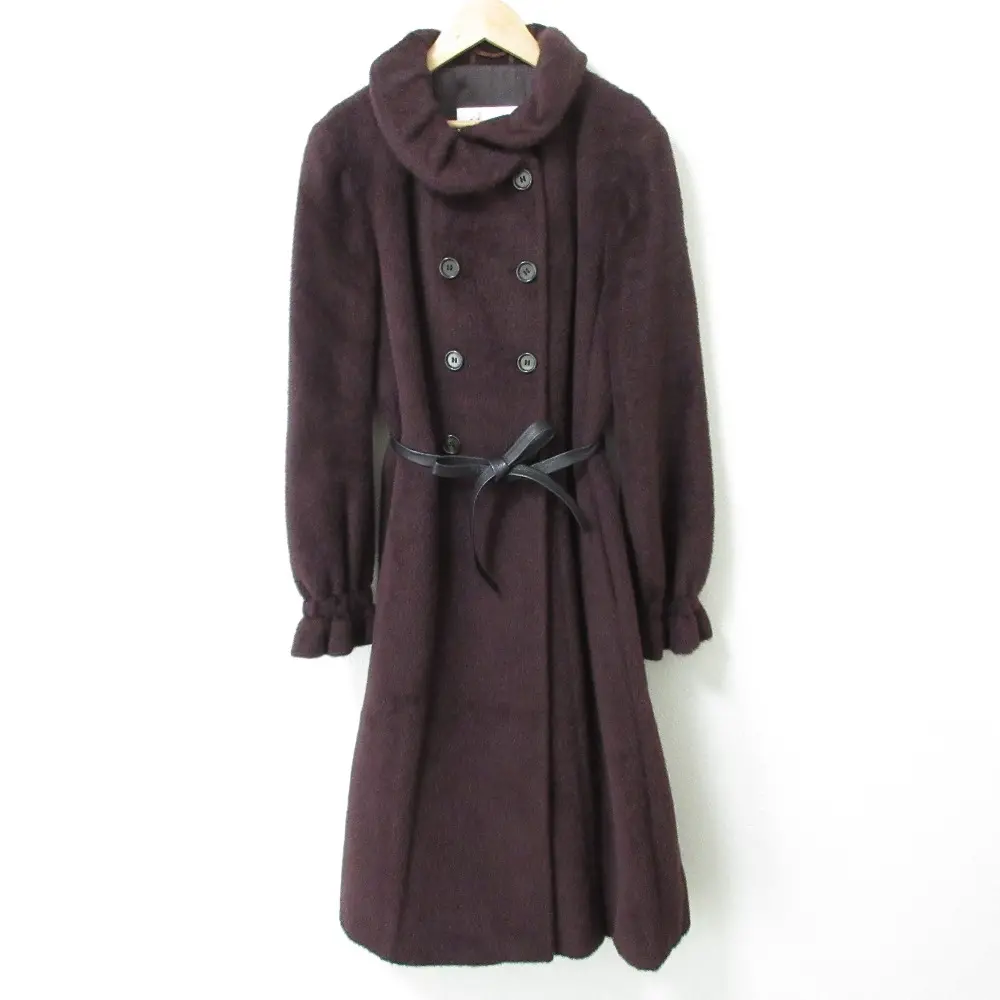 Max Mara マックスマーラ アルパカウール ベルト付き ダブルブレスト ロングコート 38 バーガンディ