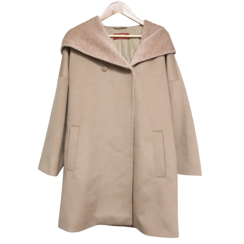 21AW Max Mara STUDIO マックスマーラ ウール アルパカ メルトン フーディーコート ジャケット 40 キャメル