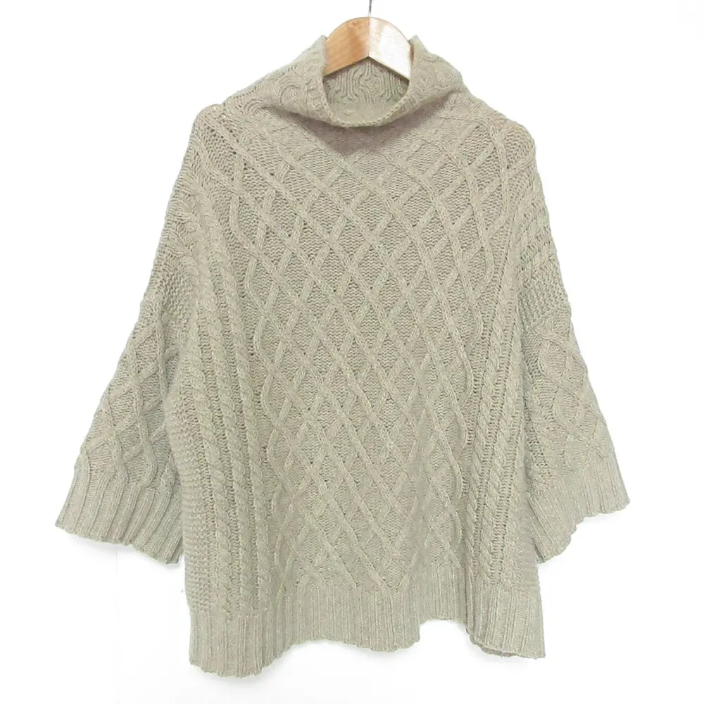 Max Mara マックスマーラ カシミヤブレンド ウール ハイネック ケーブルニット プルオーバー セーター S グレージュ