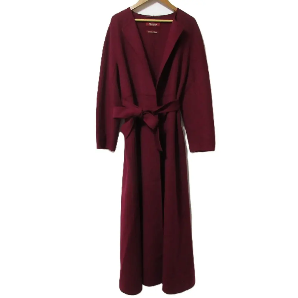 Max Mara STUDIO マックスマーラ シルク カシミヤブレンド ノーカラー リバーコート ガウンコート サイズ40 バーガンディ