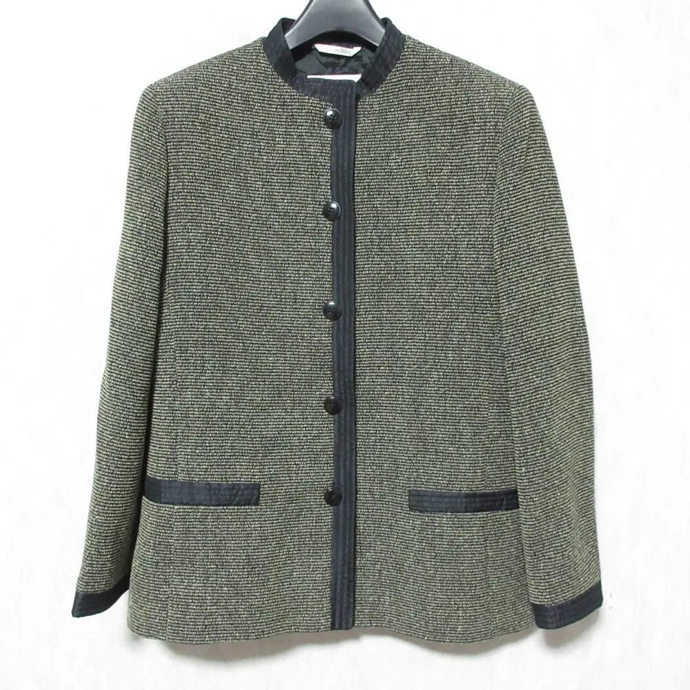 Max Mara マックスマーラ パイピング スタンドカラージャケット サイズ40 カーキ ブラック