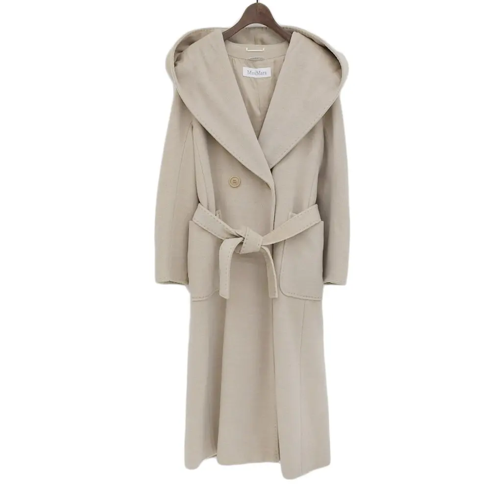 MaxMara マックスマーラ ウール×カシミヤ ベルテッド フードコート 38 グレージュ