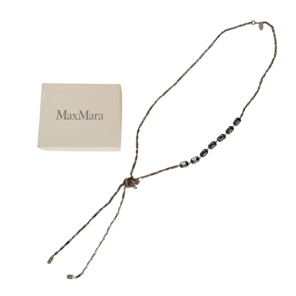 MAX MARA マックスマーラ メタル チェーン ノット ロングネックレス 箱付き シルバーカラー