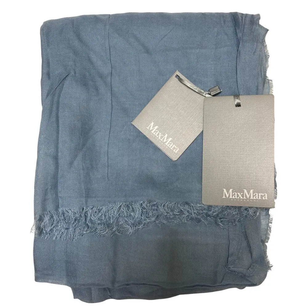 Max Mara マックスマーラ モダール フリンジ 大判 ストール ショール マフラー ブルー 