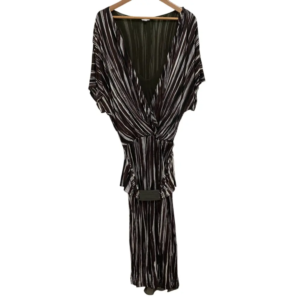 Max Mara マックスマーラ ストレッチ 半袖 ウエストマーク カシュクール ドレス ロングワンピース 40 ブラウン系