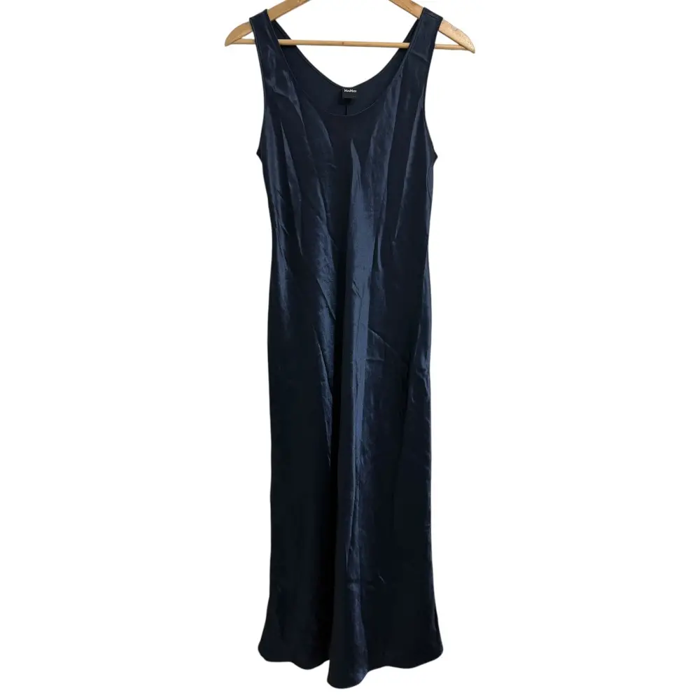 Max Mara LEISURE マックスマーラレジャー ノースリーブ ロング丈 サテンワンピース 42 ネイビー