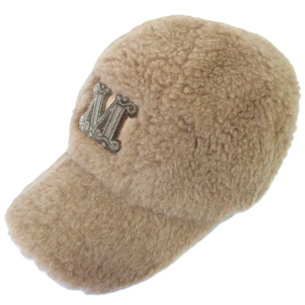 Max Mara マックスマーラ ロゴワッペン ボア テディベアキャップ 帽子 キャメルカラー