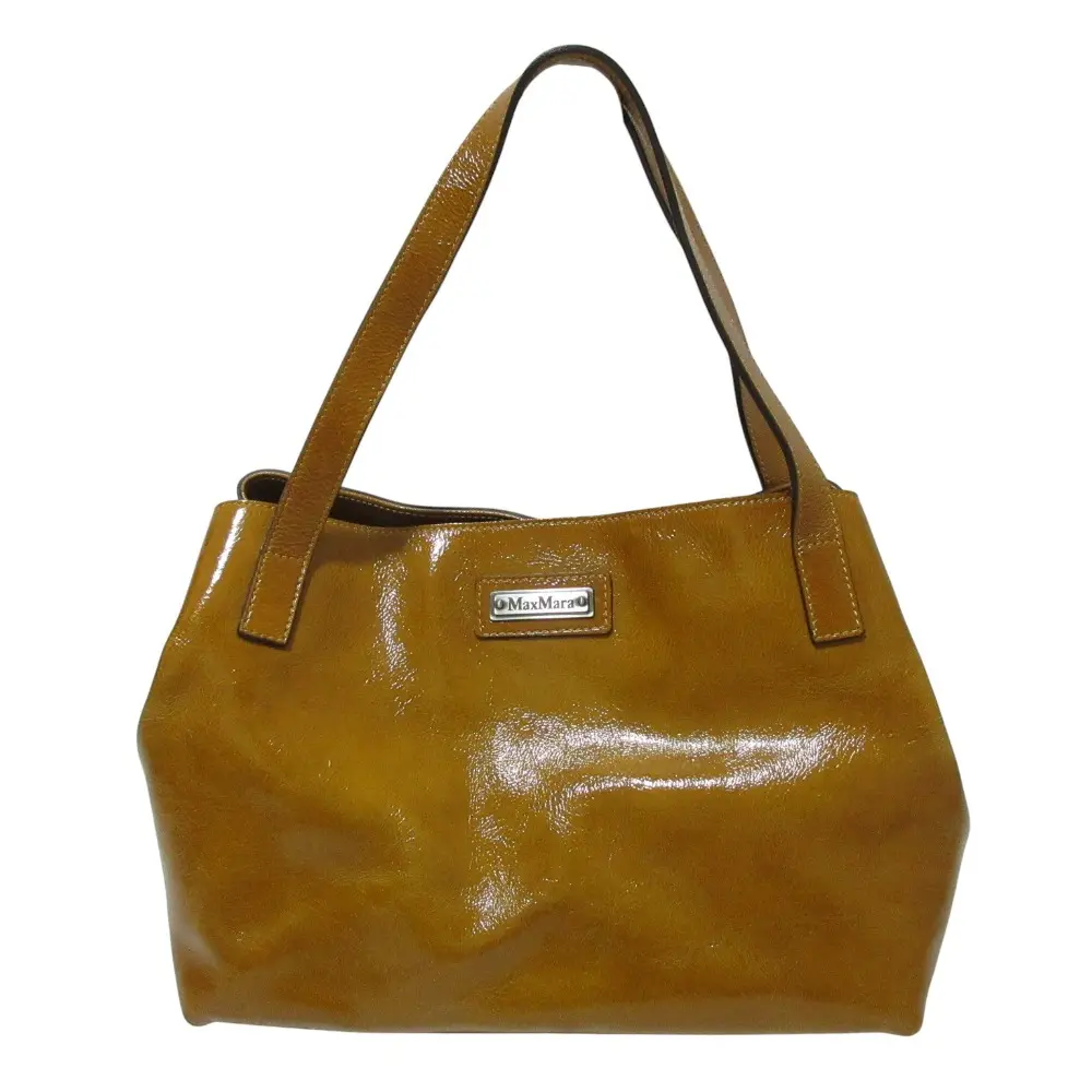 Max Mara マックスマーラ パテントレザー ハンドバッグ トートバッグ ブラウン