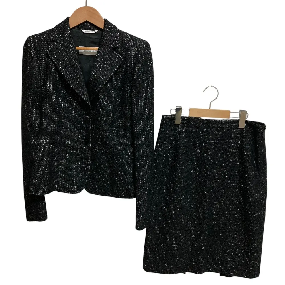 Max Mara マックスマーラ ツイード シングル ジャケット ひざ丈 スカート スーツ セットアップ サイズ38 ブラック