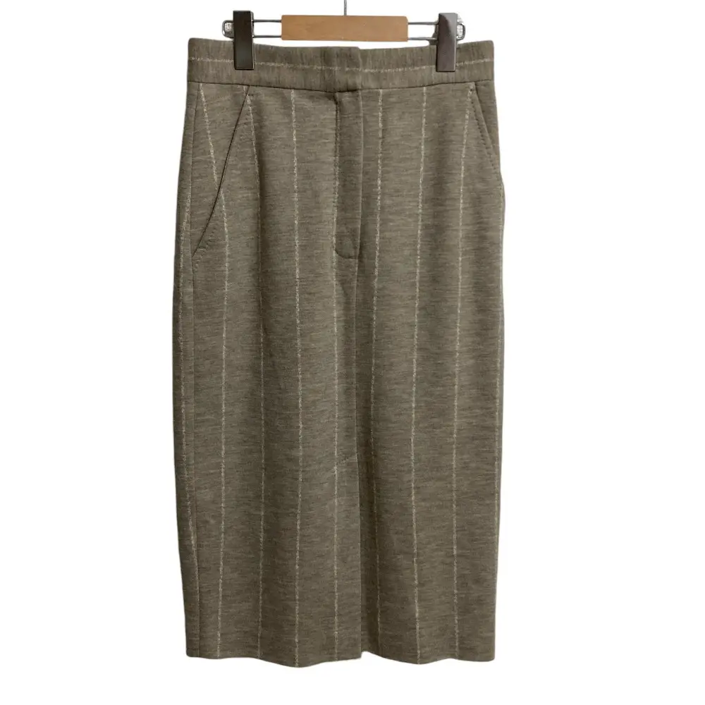 Max Mara マックスマーラ ウール ストライプ ロング ミモレ丈 タイトスカート サイズ38 ベージュ