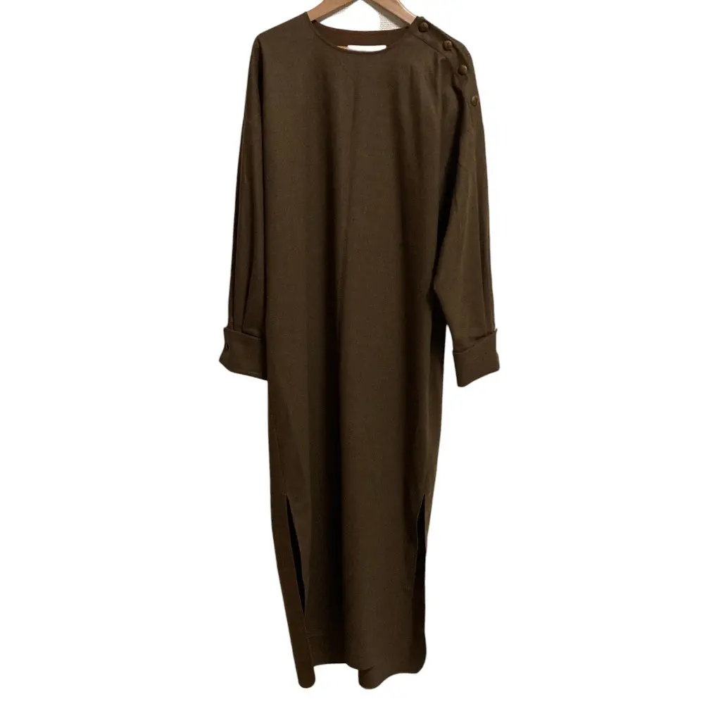 Max Mara マックスマーラ ロゴボタン 長袖 ウールロングワンピース サイズ38 ブラウン