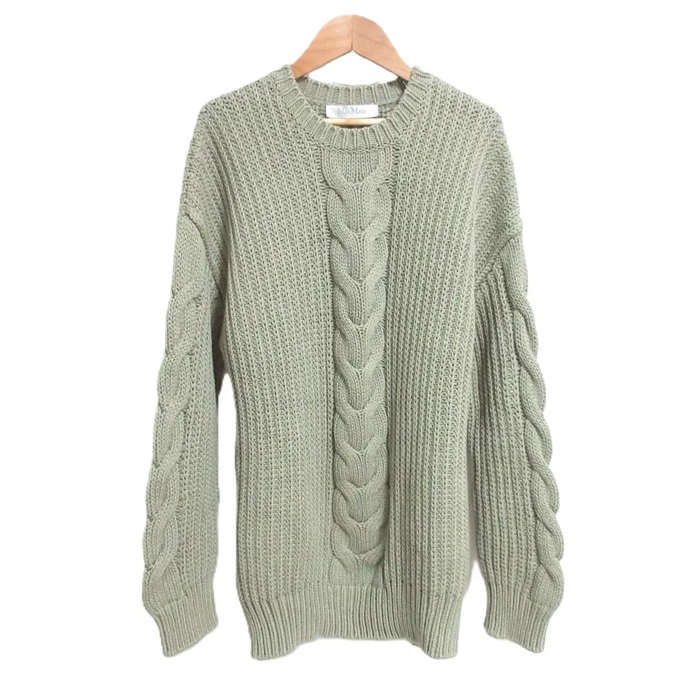 24SS Max Mara マックスマーラ ACCIAIO ロングスリーブ クルーネック ケーブルニット セーター M ライトカーキ