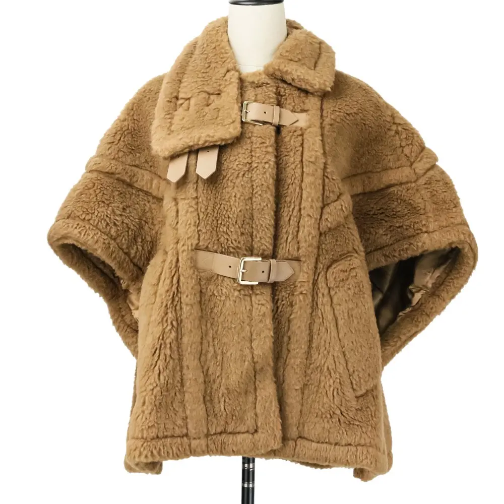 23AW Max Mara マックスマーラ RODANO テディベア キャメルシルク ケープコート キャメル