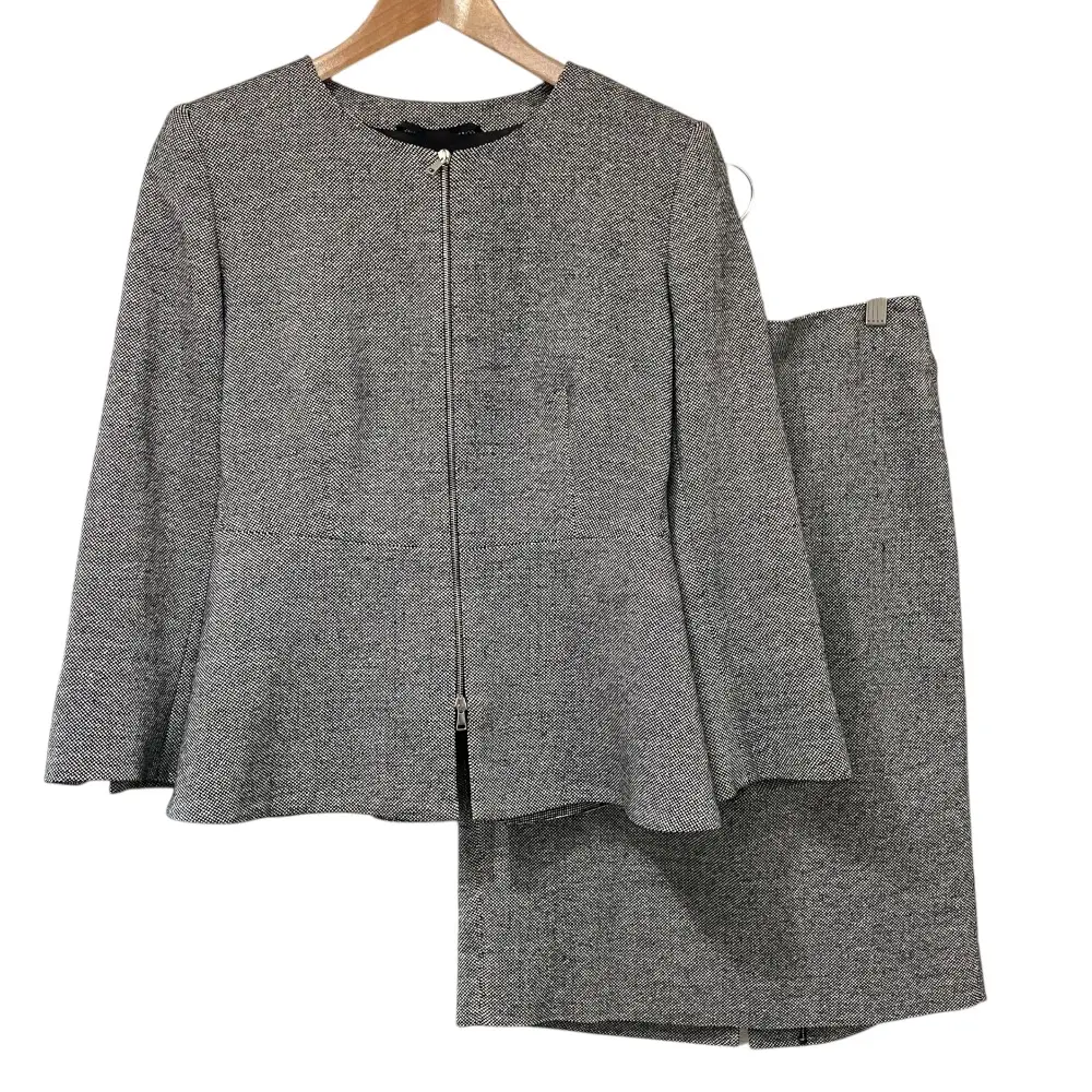 Max Mara マックスマーラ ツイード ノーカラージャケット＋スカート セットアップ サイズ40/38 ブラック×ホワイト