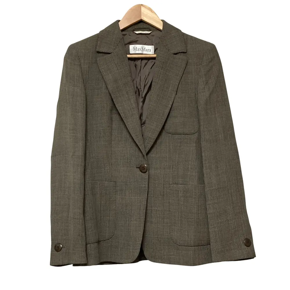 Max Mara マックスマーラ ウッドボタン グレンチェック テーラードジャケット サイズ40 グレー系