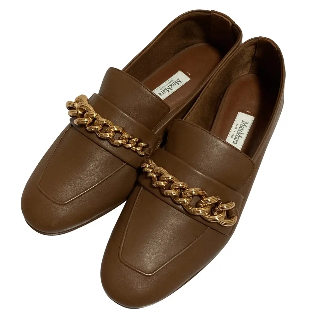 Max Mara マックスマーラ レザー チェーン モカシンシューズ ローファー サイズ36.5 23.5cm相当 ブラウン 