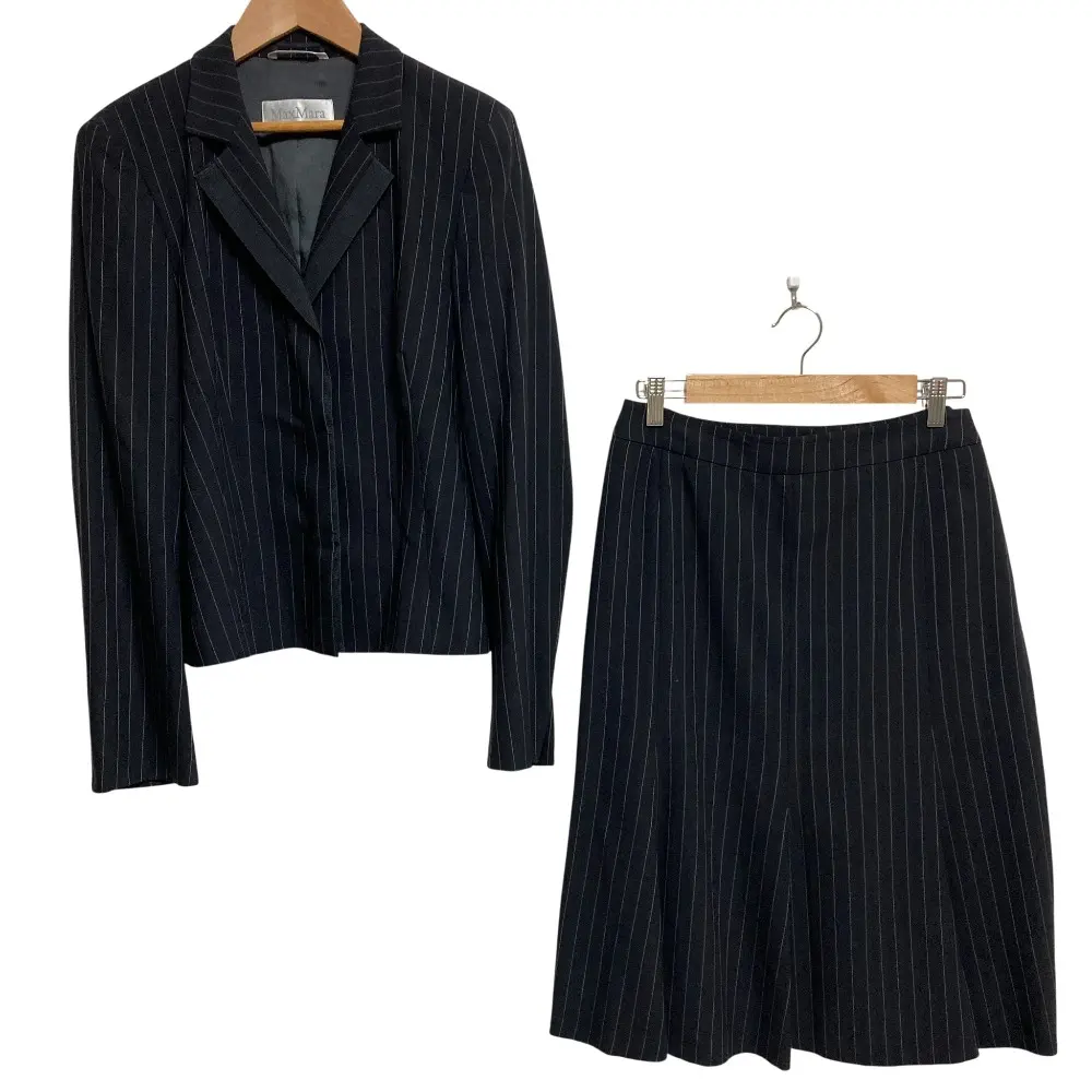 Max Mara マックスマーラ ストライプ ジャケット ひざ丈 スカート スーツ セットアップ サイズ42 ブラック