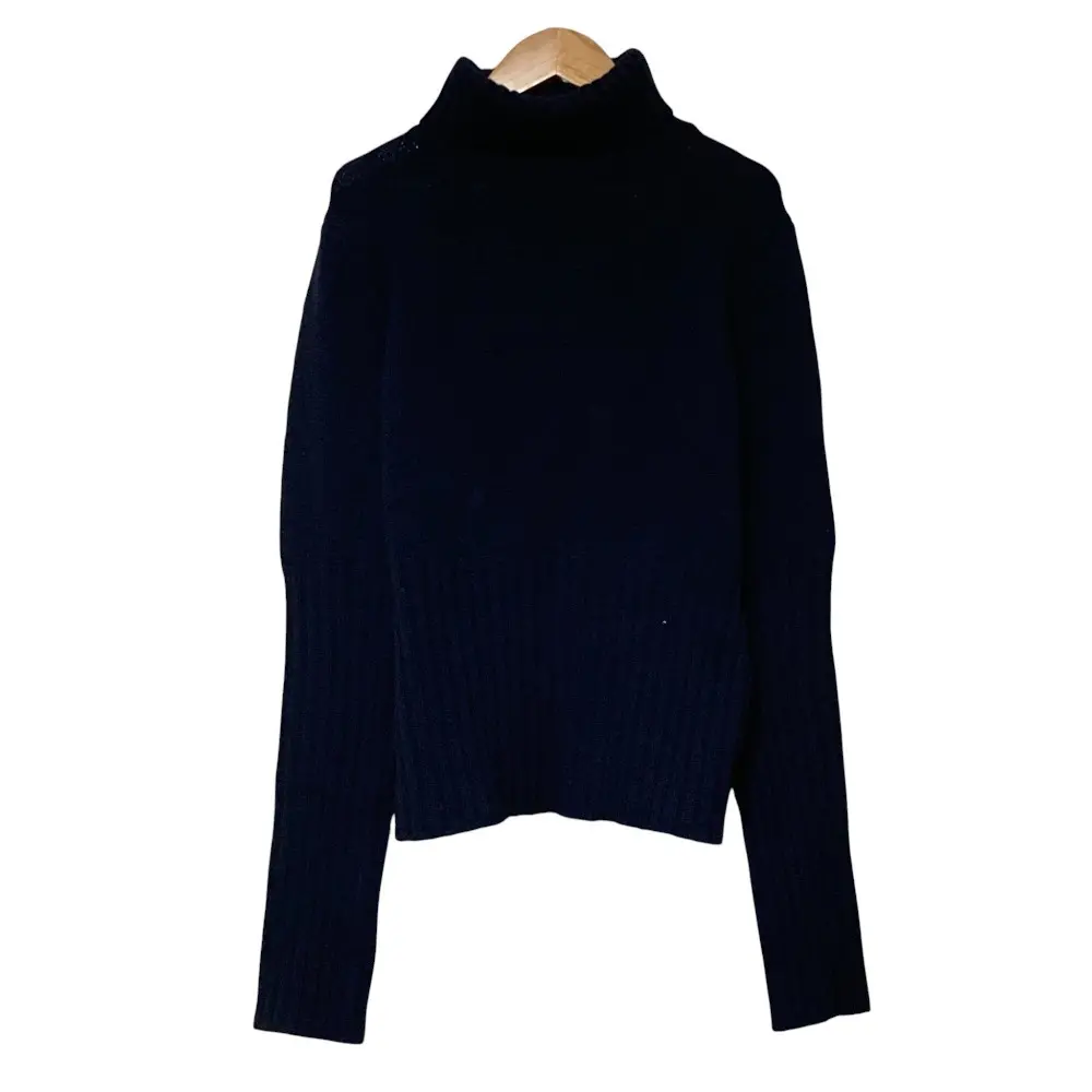 Max Mara マックスマーラ カシミヤブレンド タートルネック リブニット プルオーバー セーター L ネイビー